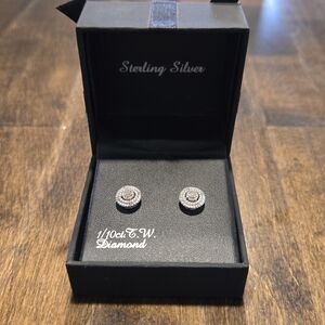 Sterling Silver Diamond Halo Earrings